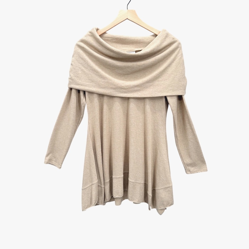 Soft Surroundings B'Call Tunic Sweater Womens Small Tan Cowl Neck Long Sleeve